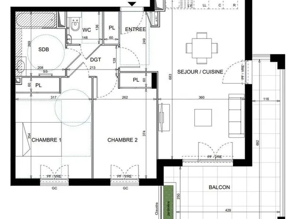 Appartement 3 pièces 60 m²