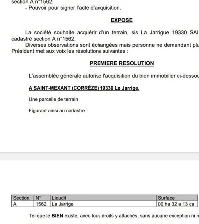 Parcelle a vendre Saint Mexant Correze