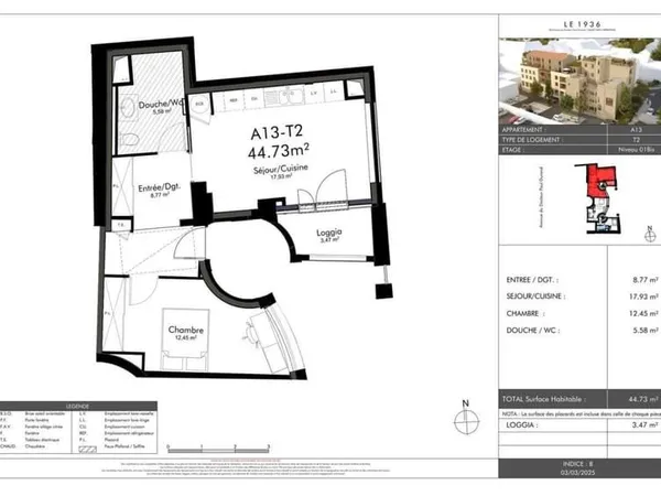 Appartement 2 pièces 44 m²
