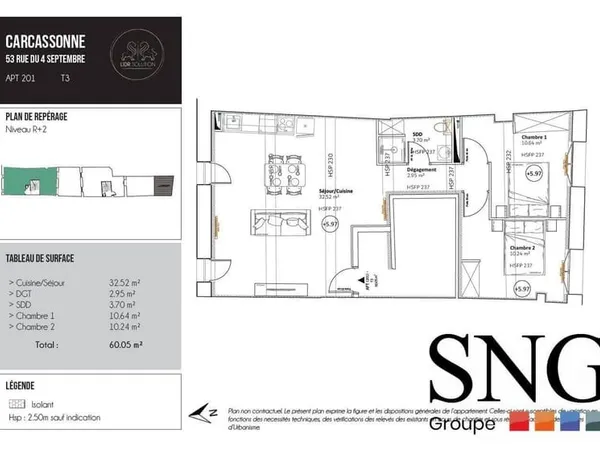 Appartement 3 pièces 60 m²