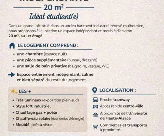 Loue suite meublée indépendante