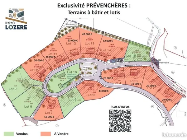 Terrain 1487 m² Prévenchères