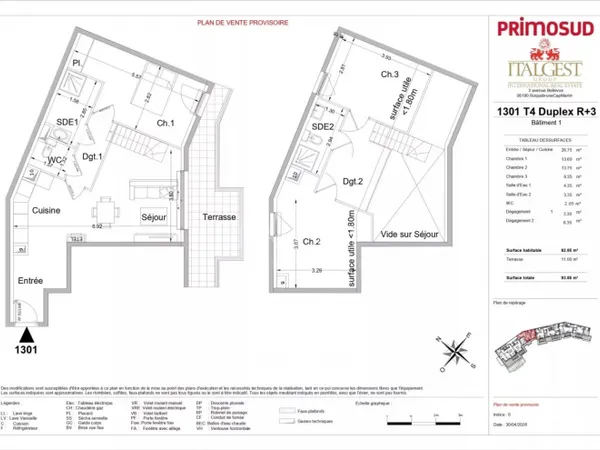 Lot 1301 - 4P duplex de 82,85 m² au dernier étage avec terrasse