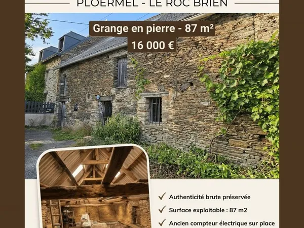 🏠 opportunité à ploërmel : ancienne grange en pierre de 87 m2 à rénover