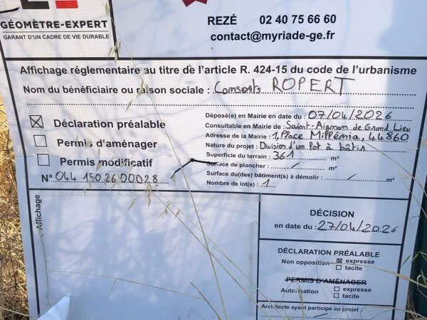 À vendre terrain constructible