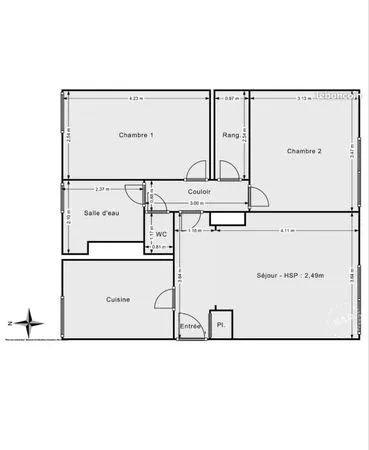 Apparemment 3 pièces 58m2