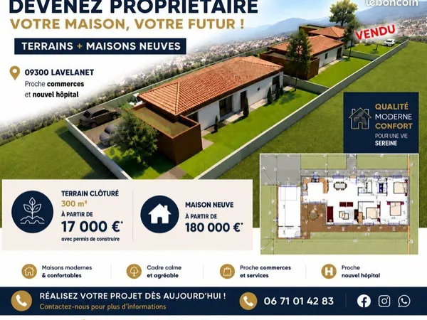 À vendre terrain et maison à construire