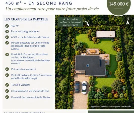 RIANTEC - Terrain constructible 450 m² - Parc de Kerdurand - Petite Mer de Gâvres à 500 m