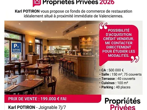 SECTEUR VALENCIENNES / PROUVY - BAR, RESTAURANT CHIIFRE 500.000 EUROS