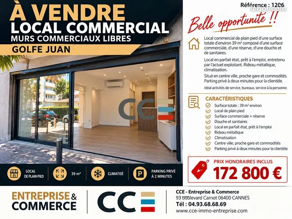 Murs commerciaux 39 m² GOLFE JUAN