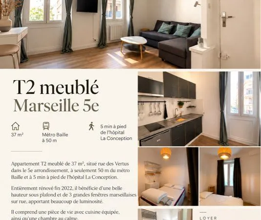 T2 meublé 37 m² - Marseille 5e / Baille - Hôpital La Conception / La Timone
