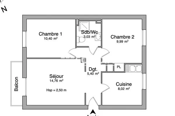 Appartement 3 pièces 52 m²