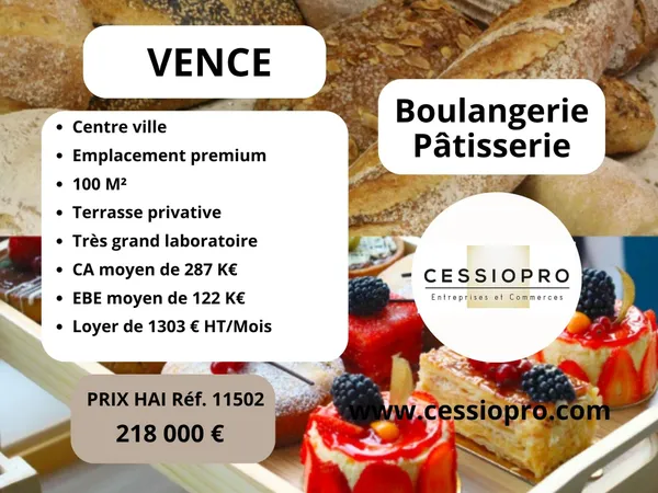 BOULANGERIE PATISSERIE 100 M2 + TERRASSE COEUR DE VENCE
