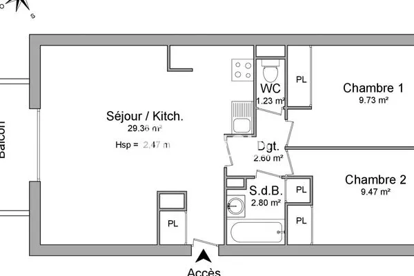 Appartement 3 pièces 55 m²