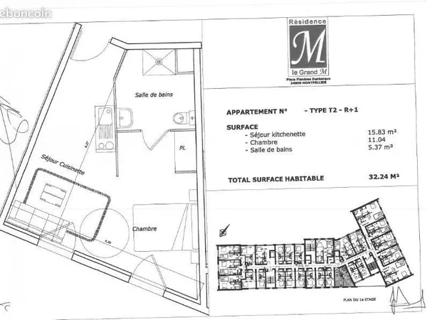 Appartement 2 pièces 32 m²