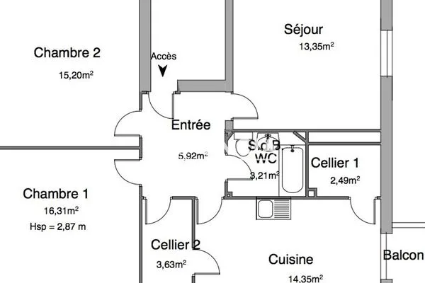 Appartement 3 pièces 74 m²