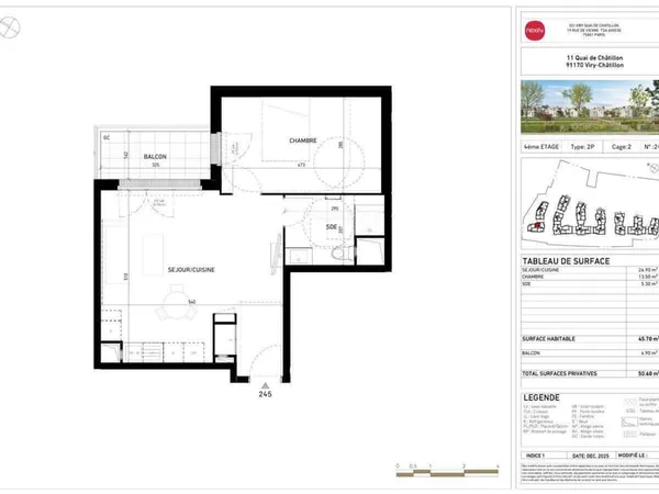 Appartement 2 pièces 46 m²