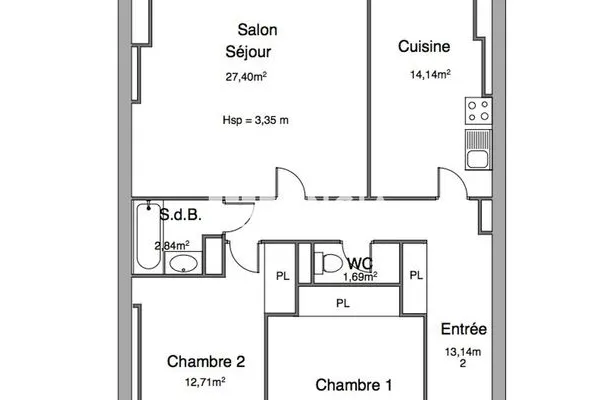 Appartement 3 pièces 84 m²