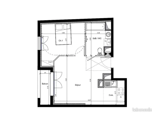Appartement 2 pièces 42 m²