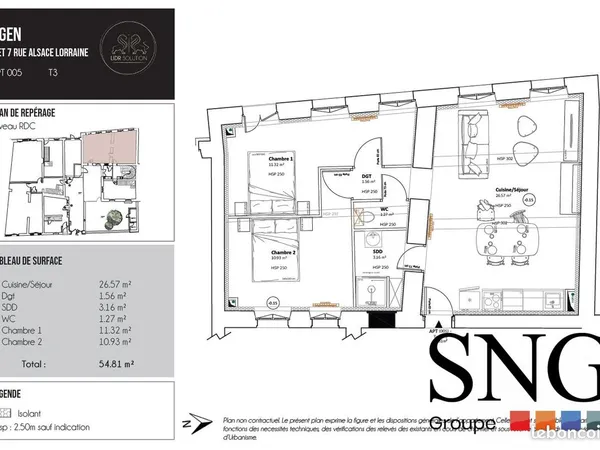 Appartement 3 pièces 55 m²