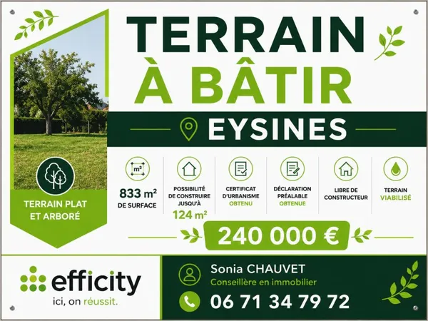 Terrain 833 m²