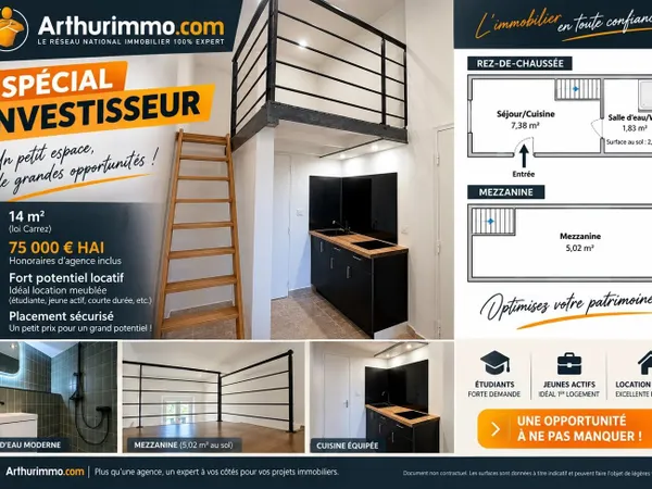 Studio 1 pièce 14 m²