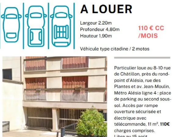 Parking Alésia 95 libre - 8 rue de Châtillon