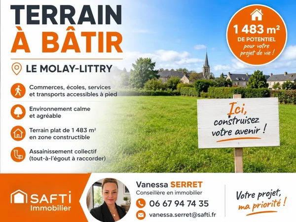 Terrain constructible de 1483 m² en plein coeur du Molay-Littry