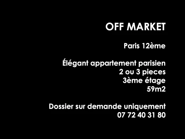 Vends élégant appartement 2 pièces 59m2 entre Port de l'Arsenal et Bastille Paris 12ème