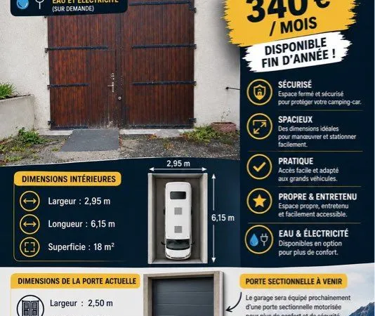 Garage fermé à louer - camping-car / van / utilitaire / bateau