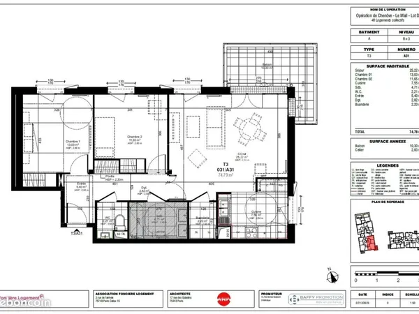 Appartement 3 pièces 74 m²