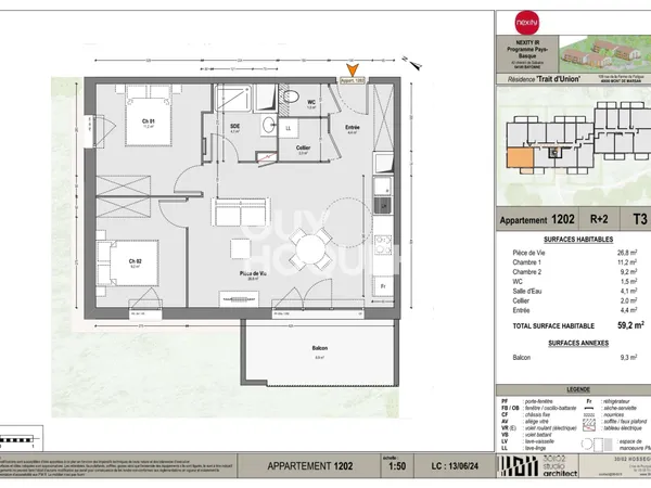 Appartement à louer de 3 pièces de 60 m²