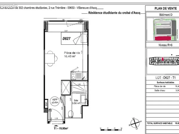Appartement 1 pièce 19 m²