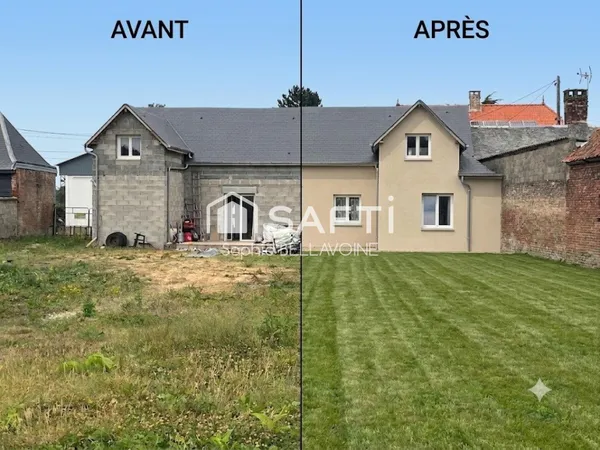 Maison 3 pièces 97m2 habitables + 82 m2 environ à terminer, grand terrain