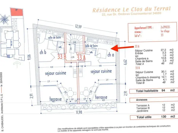 F2 47 m2 + terrasse + Parking au centre de Cournonterral 34