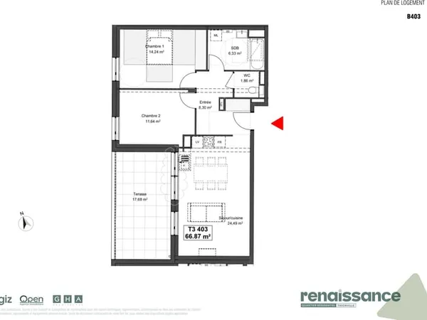 Résidence RENAISSANCE Appartement F3 neuf Lot B403