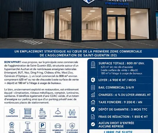 Local commercial 800 m² SAINT QUENTIN