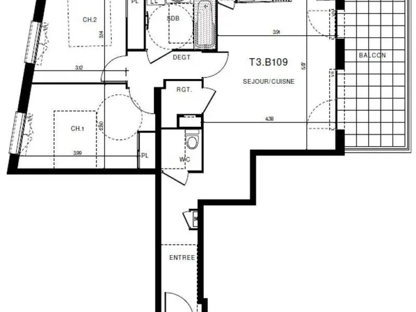 Appartement 3 pièces 64 m²