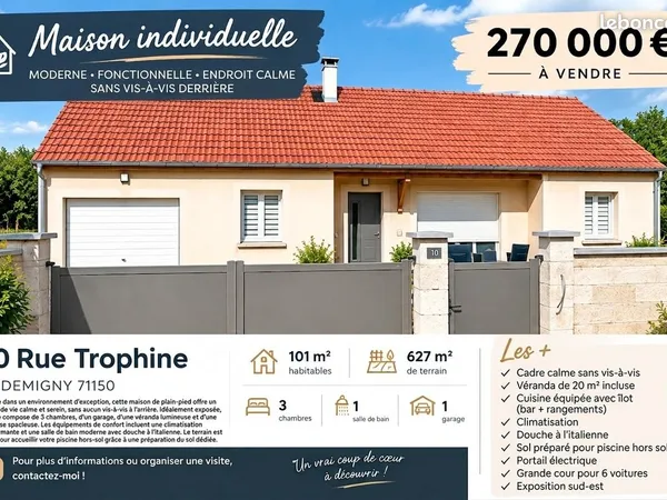 Maison 101 m² avec terrain 629m² - Demigny - 270 000