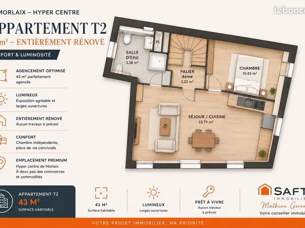 Appartement 2 pièces 43 m²