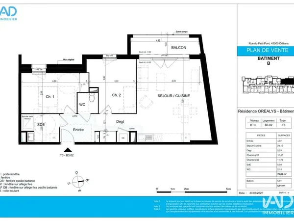 Appartement 3 pièces 70 m²