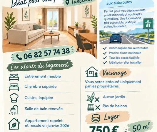 Location appartement meublé 50 m2