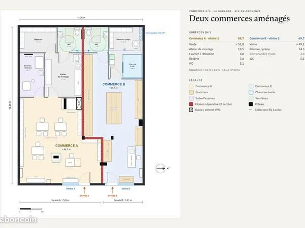 Commerce Aix la Duranne 160m² divisible
