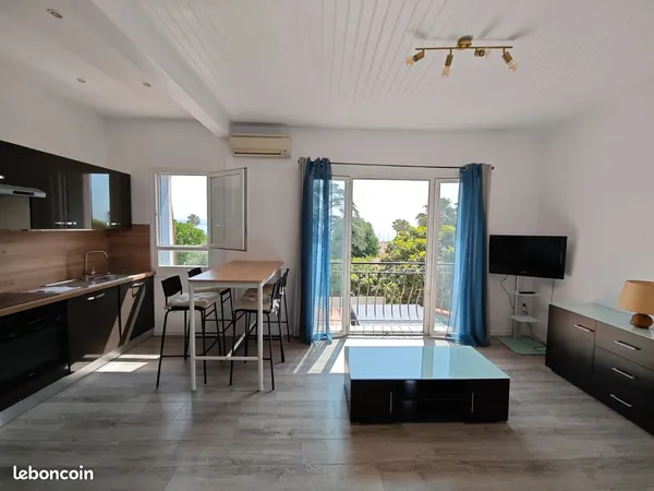 Bord de mer (vers hôpital) T2 sur jardins vue mer 33m² clim, cuisine et salle d'eau équipées