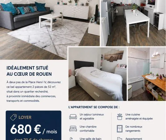 à louer studio 52 m2 rouen centre