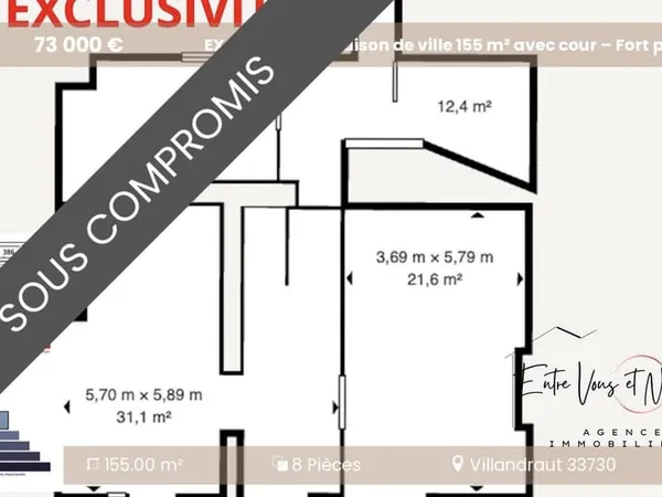 EXCLUSIVITÉ Maison de ville 155 m² avec cour Fort pote