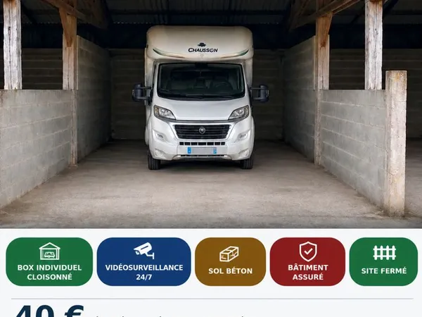 Box individuel cloisonné camping-car caravane bateau van fourgon - Sol béton, site fermé vidéosurvei
