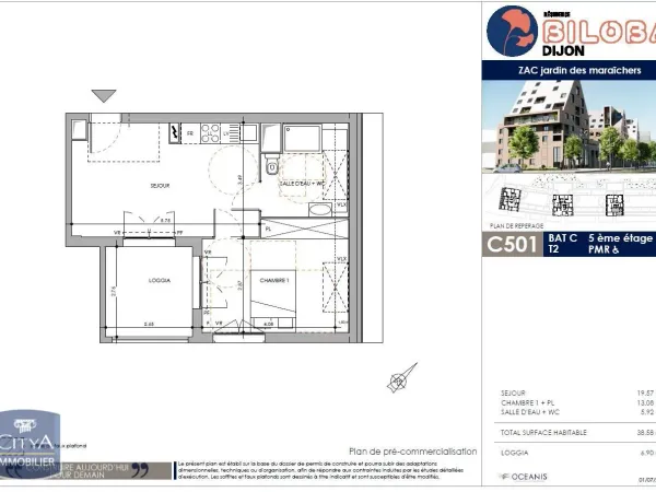 Appartement 2 pièces 39 m²