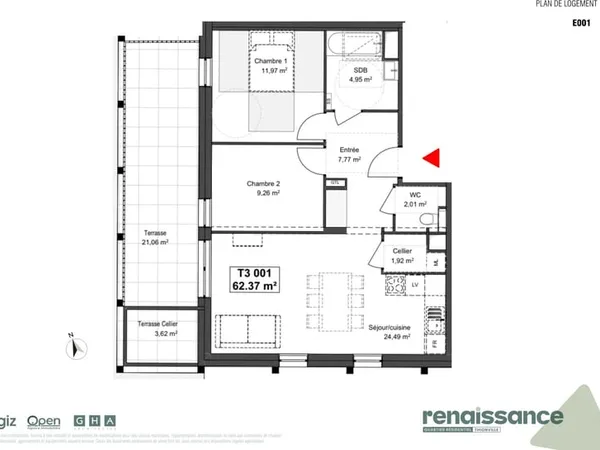 Résidence RENAISSANCE Appartement F3 neuf Lot E1