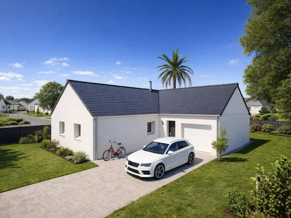 Maison plain-pied en L avec 3 chambres, garage